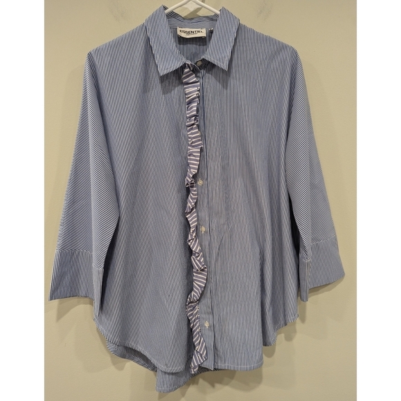Essentiel Antwerp Blue and White Striped Button Down Shirt Size 10 - Picture 1 of 8